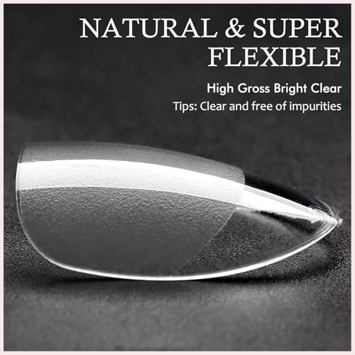 Lifextol 300-Piece Short Almond Gel Nail Tips Clear Acrylic Press On Nails