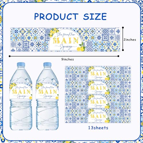 Blue Tile Lemon Theme Water Bottle Wraps - 52PCS for Parties