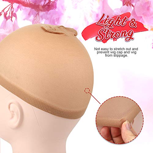 Fandamei 6 Pcs Stretchy Nylon Wig Caps for Women - Light Brown