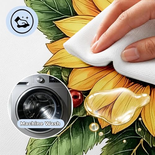 YOPINCO 60-Inch Round Sunflower Tablecloth, Waterproof Floral Table Cover