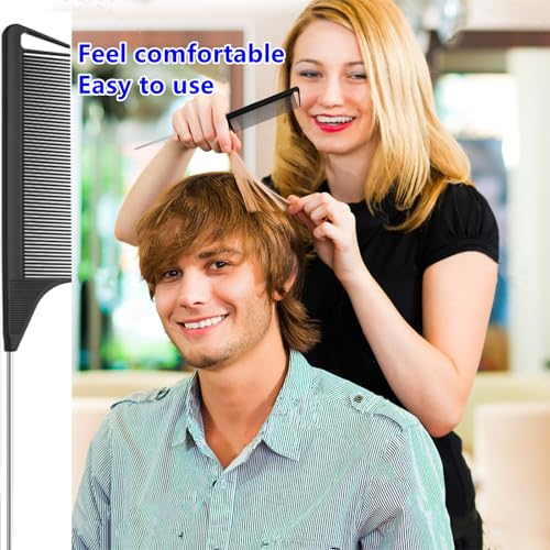 Luumxai 10pcs Metal Rat Tail Hair Combs Set for Parting and Teasing