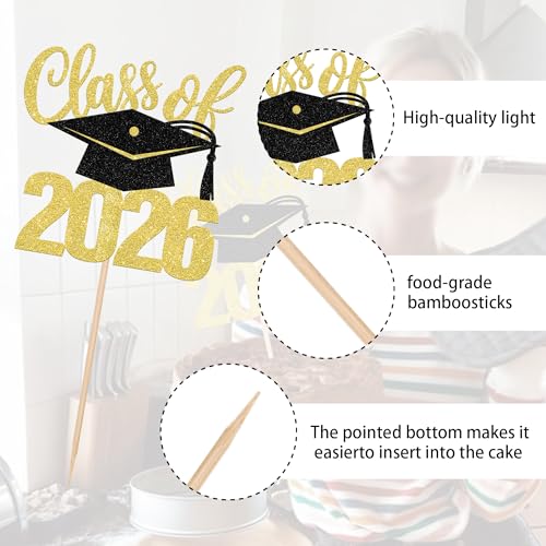 Class of 2026 Graduation Cake Topper - Glitter Grad Cap & Diploma