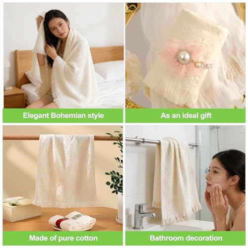 CeroDimo Boho Hand Towels Set - 2 Soft Cotton Towels (14x30 Inch)