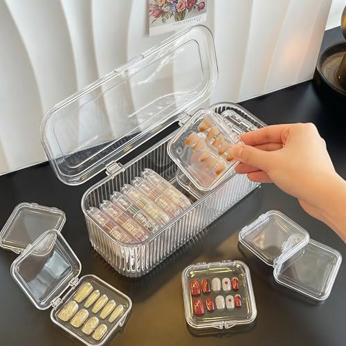 6 Clear Acrylic Press On Nail Storage Boxes with Adhesive Tapes