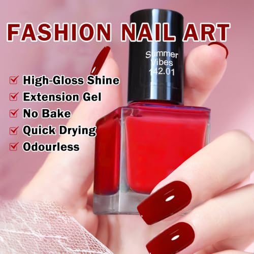 QIUFSSE Red Nail Polish Quick Dry Vegan Chip-Resistant High Gloss 0.43 fl oz
