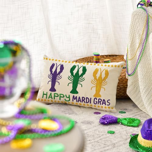 Mardi Gras Crawfish Throw Pillow Cover - 12x20 Inch Polyester Cushion
