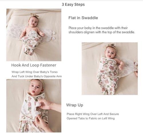 Insular Baby Swaddle Wrap - Adjustable Swaddling Blanket Set for Newborns | Soft Cotton, Floral, 3 Pack (0-3 Months)