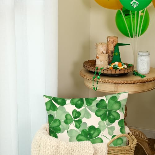 St. Patrick's Day Shamrock Pillow Cover, 18x18 Inch Farmhouse Decor