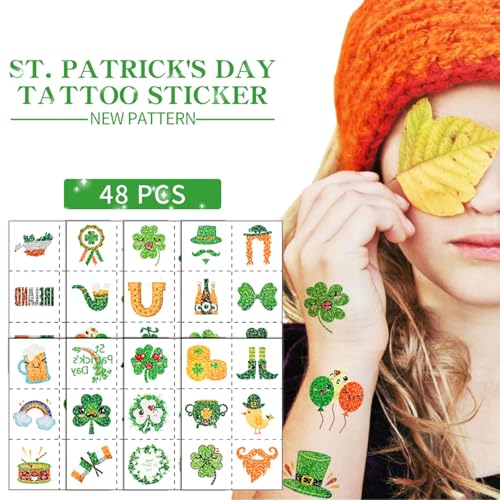 Felico St. Patrick's Day Glitter Temporary Tattoos, 48pcs