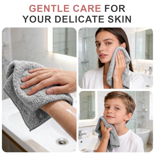 TEAWOO 10-Pack Star Gray Microfiber Washcloths - Super Soft & Absorbent