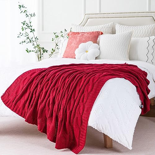 Christmas Red Cable Knit Throw Blanket - 50x60 Inches for Couch