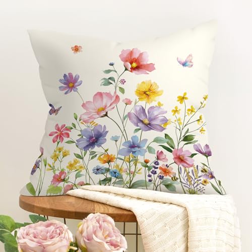 Joymaison 18x18 Velvet Throw Pillow Covers, Set of 4 Spring Floral Birds