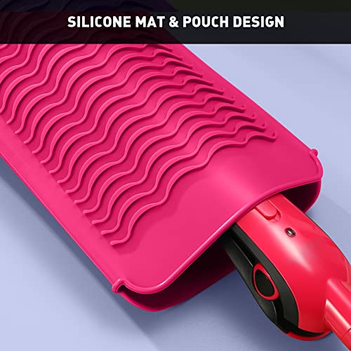 ZAXOP Silicone Curling Iron Mat & Travel Pouch - Heat Resistant 450°F Hotpink