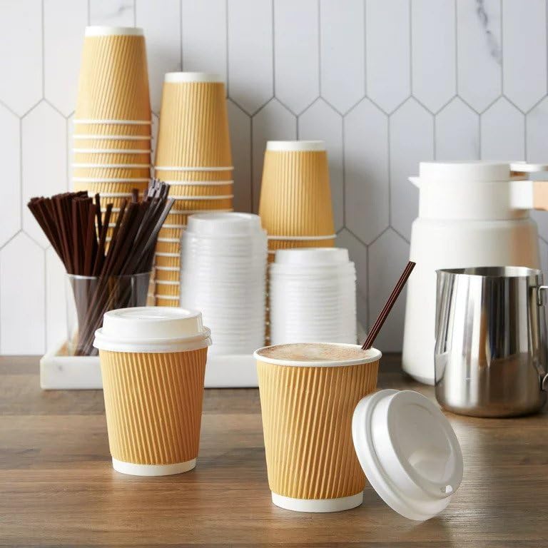 Ripple Paper Cups for Coffee & Tea Made in USA | Bulk for Home, Office, Restaurants & Coffee Shops | Recyclable, Insulated, & Disposable To-Go Cups for Hot Beverages (8oz -500 Count)