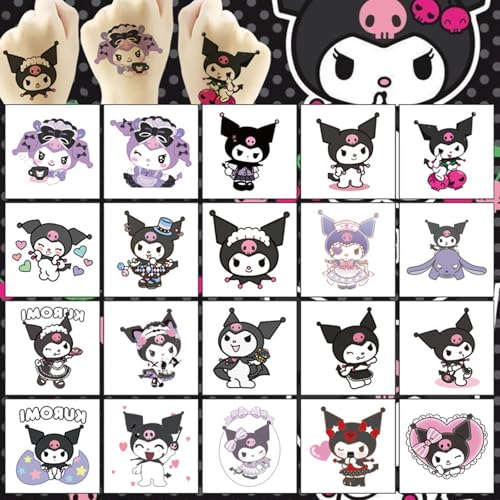 Kawaii Kuromi Temporary Tattoos 20 Sheets Sanrio Cartoon Party Favors