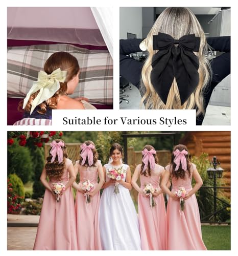 MDSTYLE Large Silky Satin Hair Bow Clip - White Oversized Ribbon