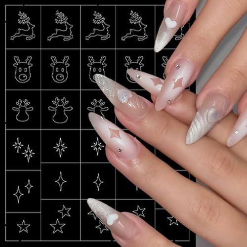 SHUXILIN 6 Sheets Christmas Nail Stencils Self-Adhesive Decals
