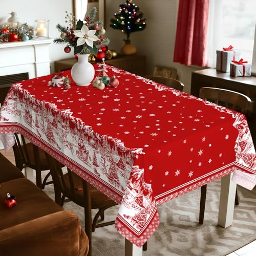 Christmas Tablecloth 55x70 Inch Rectangular Tree Deer Print Santa Reindeer Variation