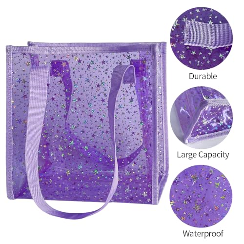 Purple Transparent Tote Bag with Stars Pattern Print