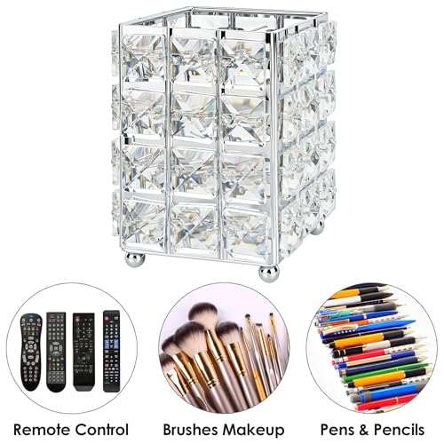 LUEXBOX Silver Square Makeup Brush Holder Organizer with 2 Compartments
