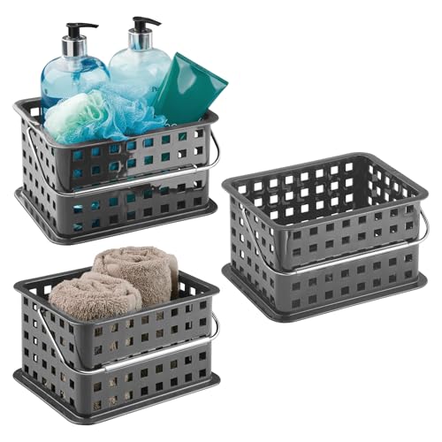 iDesign Stackable Shower Caddy Basket with Handle, Charcoal, Set of 3