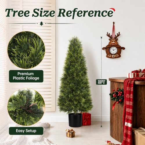 Buddhist Pine Trees with Ground Spikes - 2 Pack, 3FT Artificial Christmas Decor