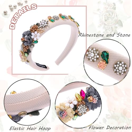 Urieo Floral Pearl Rhinestone Crystal Headband for Women Wedding Party
