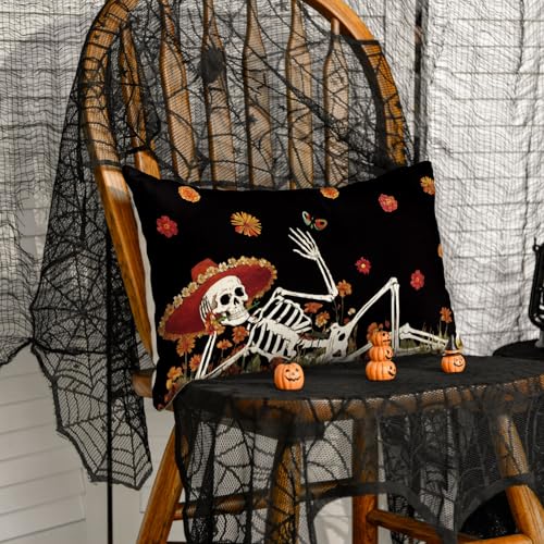 Dia De Los Muertos Skeleton Marigold Throw Pillow Cover - 12x20