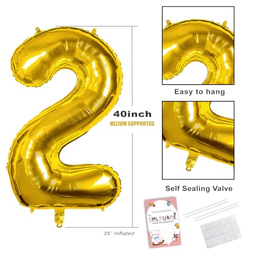 40 Inch Gold Number 2 Balloon for 2nd Birthday Decoration