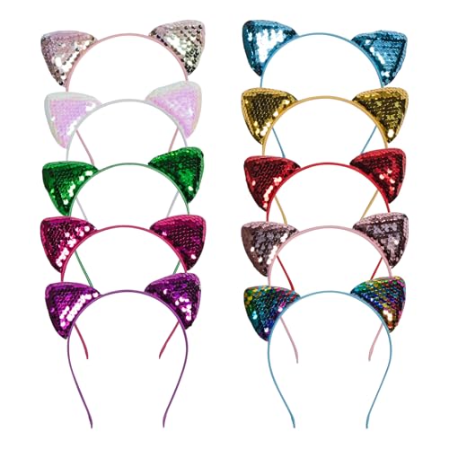 Glitter Cat Ears Headband 2-Pack Sequin Hair Hoops for Costume Parties