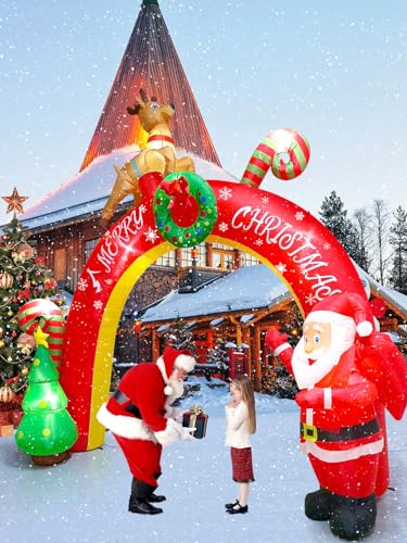 Christmas Inflatable Decoration with Built-in LEDs - 10FT Reindeer Santa Tree, Christmas Archway