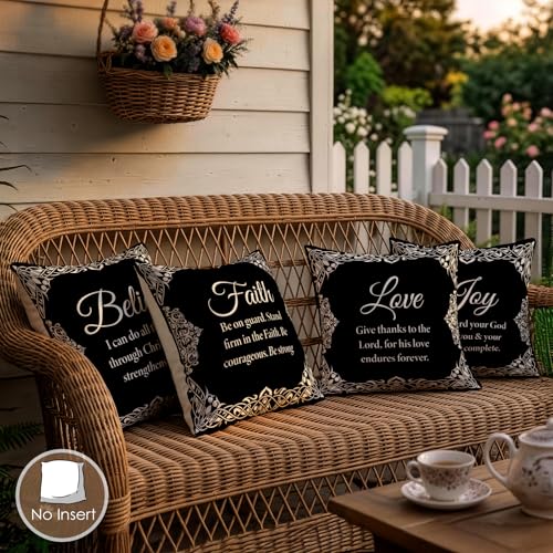 Black & White Bible Verse Throw Pillow Covers 18x18 in Set of 4
