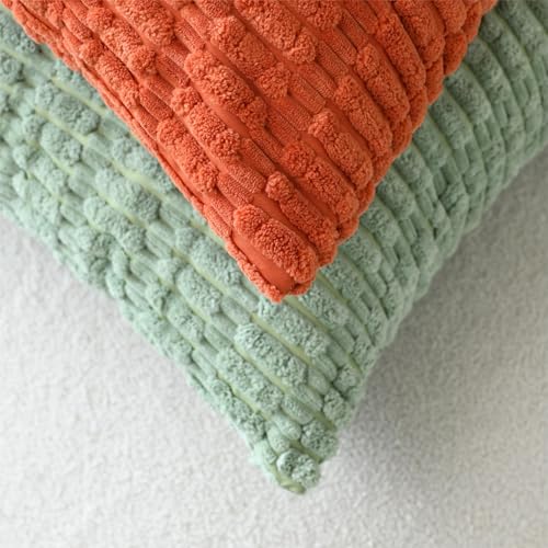 Pack of 2 Corduroy Decorative Throw Pillow Covers - 18x18, Sage Green & Rust