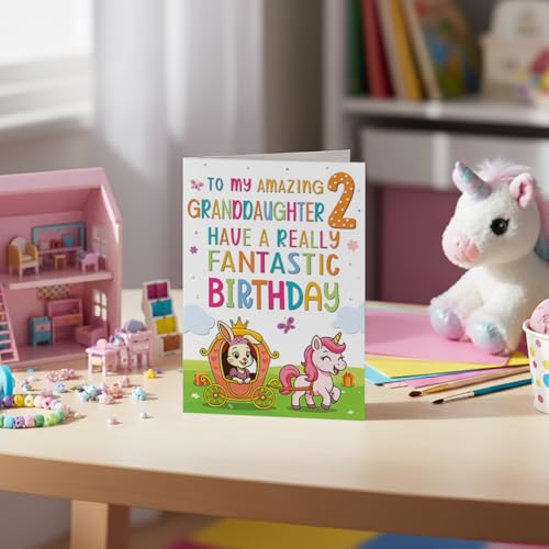 Princess Unicorn 2nd Birthday Card for Granddaughter