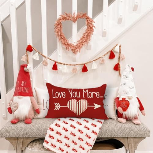 Valentine's Day Pillow Cover 12x20 Inch - Red Decorative Lumbar