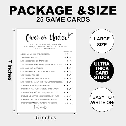 Bridal Shower Games for 25 Guests - Over or Under & Advice Cards