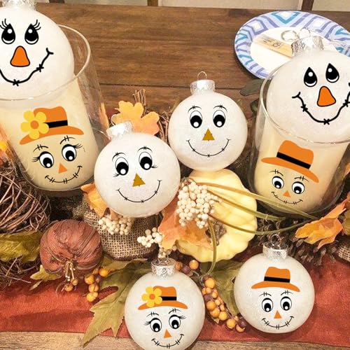 24pcs Fall Scarecrow Face Vinyl Decals for DIY Crafts & Halloween Decor