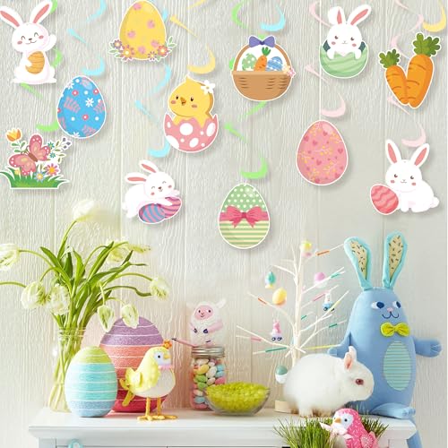 24PCS Easter Hanging Swirl Decorations - Bunny & Egg Designs