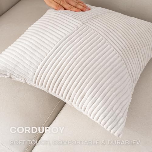 Boho Corduroy Throw Pillow Covers 18x18 Inch Set of 2 - Cream White
