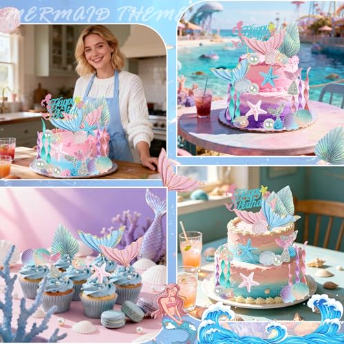 24-Piece Mermaid Cake Topper Set - Under the Sea Birthday Decorations
