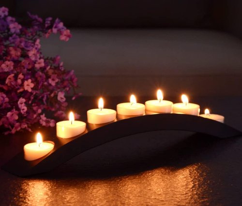 Arch Tea Candle Holder Set by [Brand Name] - 7 in 1 Black Wooden Candelabra for Tealights | Perfect for Coffee Tables - 2 PCS