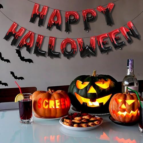 Happy Halloween Foil Letter Balloon Banner Set in Black and Red