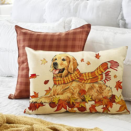 Golden Retriever Fall Decorative Lumbar Pillow - 20" x 12"