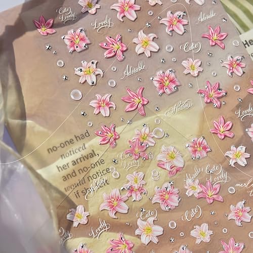5D Embossed Pink Flower Nail Stickers Summer Floral Decals