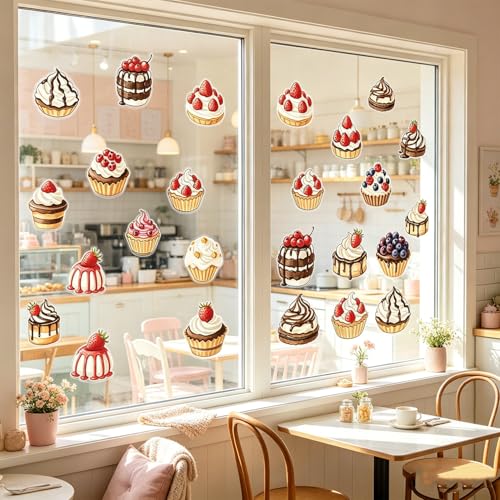 Cupcake Window Clings 18Pcs Static PVC Dessert Decals Reusable