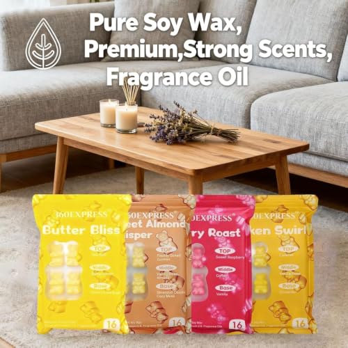 Wax Melts Variety Pack - 64 Soy Bear-Shaped Tarts with Premium Essential Oils