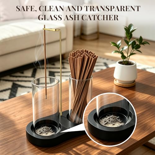 2 in 1 Glass Incense Holder with Ash Catcher & Storage - Boho Decor
