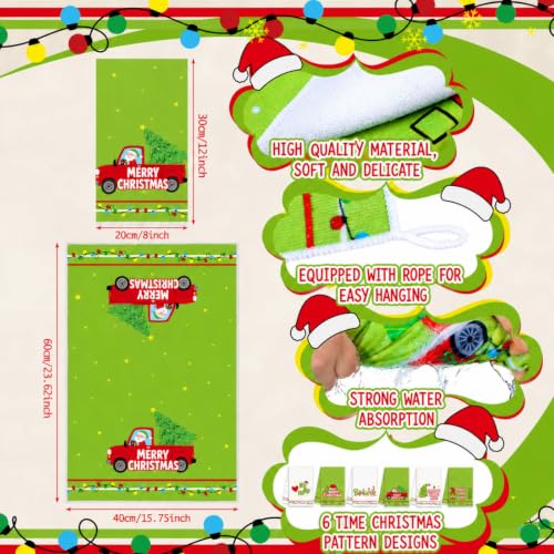 Christmas Kitchen Towels Set - Lime Green Holiday Dish Towels 6 Pack