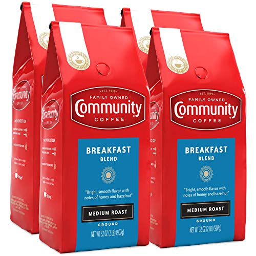 Community Coffee Breakfast Blend Ground Coffee, Medium Roast, 32oz (Pack of 4)