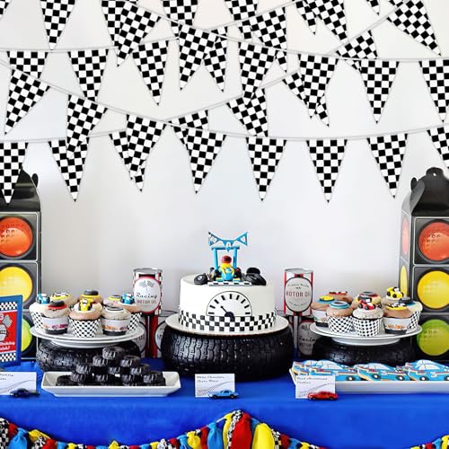MARFOREVER 32.8 Ft Black & White Checkered Flag Banner - 24Pcs Racing Decor